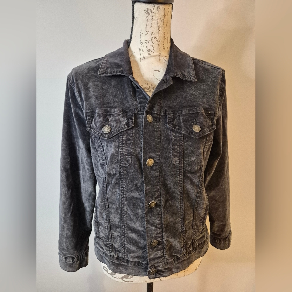 Lucky Brand Jeans The Tommy Trucker Charcoal Black Velvet Jacket - M - Picture 8 of 15
